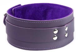Double strap collar 2" wide. Midnight Purple leather top, Midnight Purple leather bottom, purple fur inner lining.