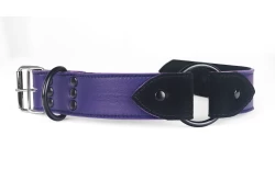1.75" wide O-Ring collar with wings. Purple lambskin outer layer, black suede inner lining, black o-ring, black d ring by buckle