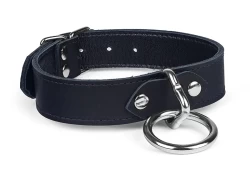 collar width: 1". Black leather, black lambskin inner lining, silver loop & dee.