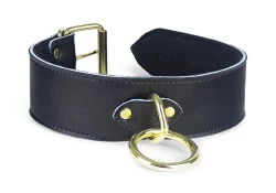 collar width: 1.75". Black lambskin outer layer, black fur inner lining, brass loop & dee, brass buckle.