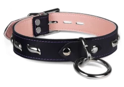 Black leather, pastel lambskin inner lining, silver loop & dee, waves