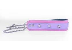 Double strap leash 1.5" wide. Morning lavender leather top strap, rose leather bottom strap, teal lambskin inner lining, opal gems