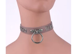 0.75" collar made with pastel leather, lettering and bull ring (collar like this is not compatible with lining and stitching).