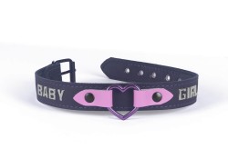 1" wide collar. Black leather, black lambskin inner lining, rose leather wings, purple heart