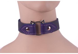 1" wide collar with wings. Black leather, purple lambskin inner lining, cat ring