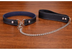 0.75" wide d-ring collar and 1" wide leash.